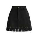 WDIRARA Women's Faux Suede Fringe Skirt High Waisted Tassel Western Mini Skirts Black Small