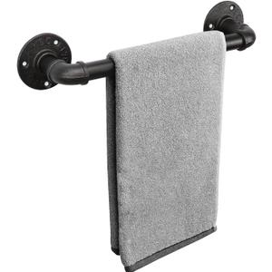 Livabber Industrial Pipe Towel Bar, Rustic Iron Decor Bathroom Hardware Towel Holder Accessory, Heavy Duty Wall Mounted Bath Towel Rack,Black (12 Inch)