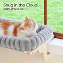 Zakkart SnugCloud Cat Perch for Window Sill with 4-Sided Bolster - Orthopedic Cat Window Hammock - Solid Hardwood & Metal Frame - Window Seat for Pets (Natural Color Wood w/Gray Bed, Medium)