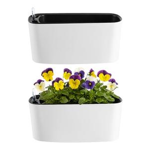 2 Packs 16 Inch Large Rectangular Self Watering Pots for Indoor Plants Window Planter Box Rectangle Planters Plastic Plant Pots Flower Box Windowsill Planter Long Planters for Herb& Vegetable, White