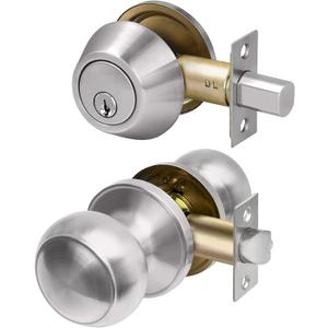 CML Hardware Entry Deadbolt Door Lock and Passage Knob Combo Set, Single Cylinder Deadbolt Lock with Keys for Exterior and Interior Door, Stainless Steel, 1 Pack
