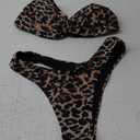 GORGLITTER Women's Leopard Cheetah Swimsuit Strapless Bandeau High Cut Thong Bikini Set Bathing Suit (Multicolor) S