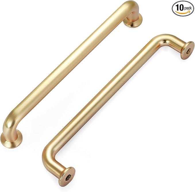 Malimali 10 Pack 5 Inch Brushed Brass Kitchen Cabinet Handles Copper Gold Cabinet Pulls Antique Dresser Drawer Pulls Farmhouse Kitchen Hardware for Cabinets Cupboard Closet