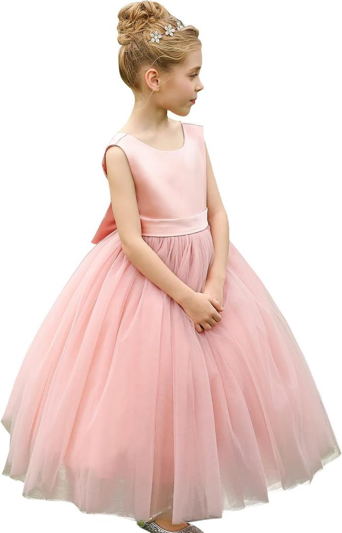 ABAO SISTER Flower Girls Satin Tulle Princess Pageant Dress for Wedding Kids Party Prom Ball Gowns Dresses (8, 01pink)