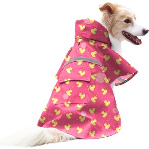 NACOCO Large Dog Raincoat Adjustable - Pet Rubber Ducks Yellow Water Proof Clothes Lightweight Rain Jacket Poncho Hoodies with Strip Reflective Pink (Pink L, Yellow Duck) (Large (Pack of 1))