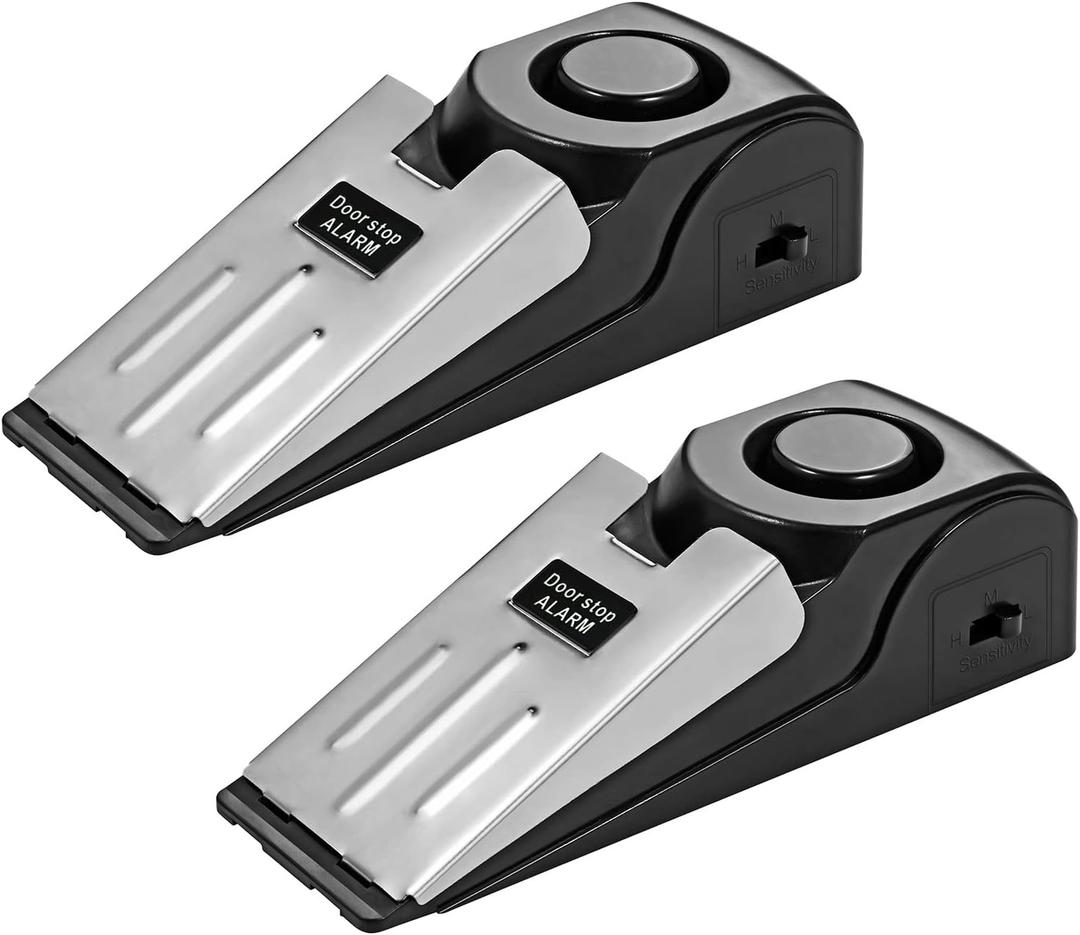 Door Stop Alarm 2 Pack, 120 dB Door Stopper Wedge Door Stops Alarm Great for Traveling Hotel Home Security Door Stoppers Safety Tools