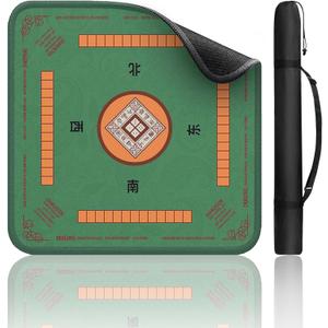 Mahjong Mat with Carrying Case, 31.5"x31.5" Non-Slip Noise Reduction Mahjong Table Mat, Waterproof Foldable Mahjong Pad for Poker, Board Games, Card Games, Dominoes (Green)