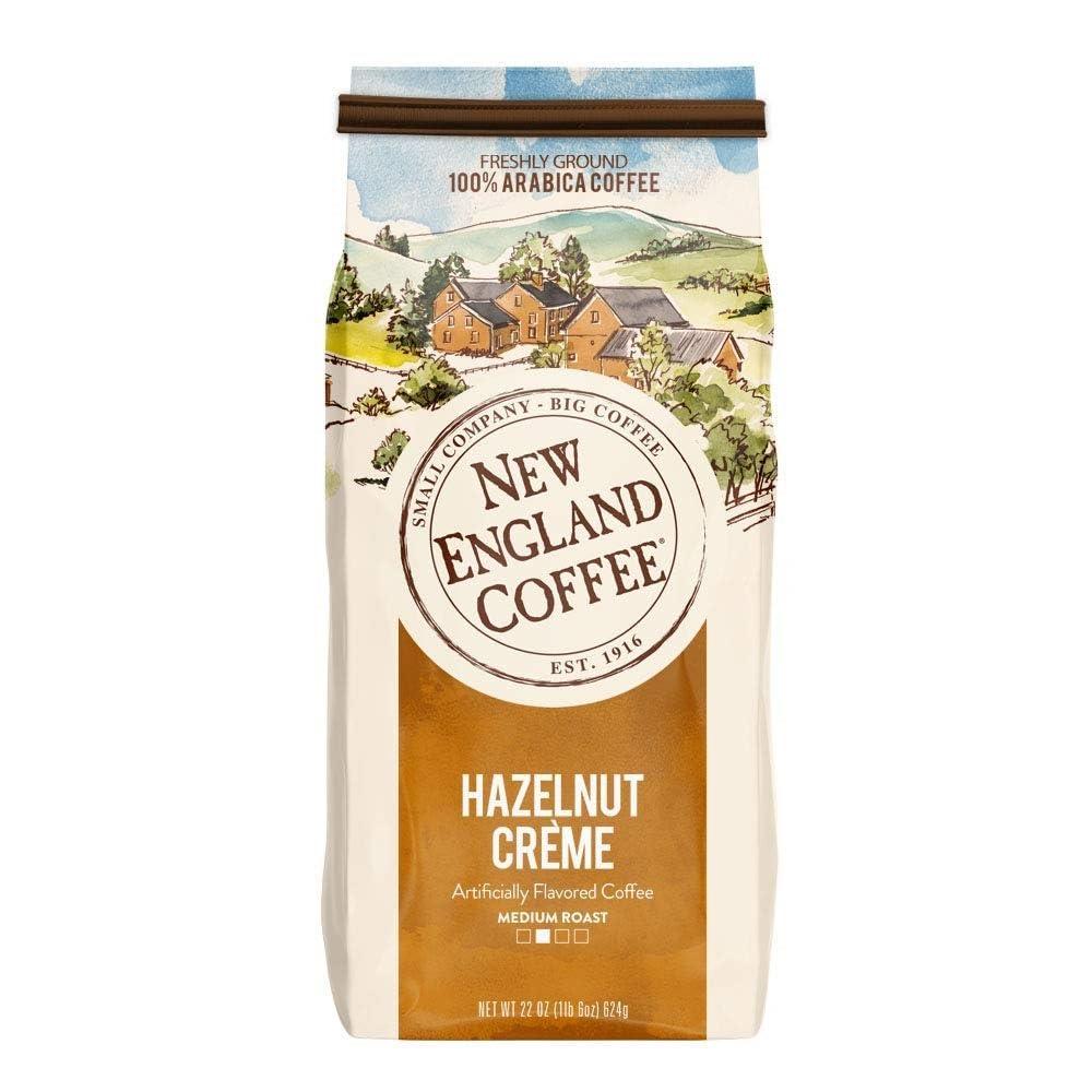 New England Coffee Hazelnut Crème Medium-Roast Ground Coffee, 22-Ounce Bag, Sweet & Nutty Flavor, Best By: 03/12/2025