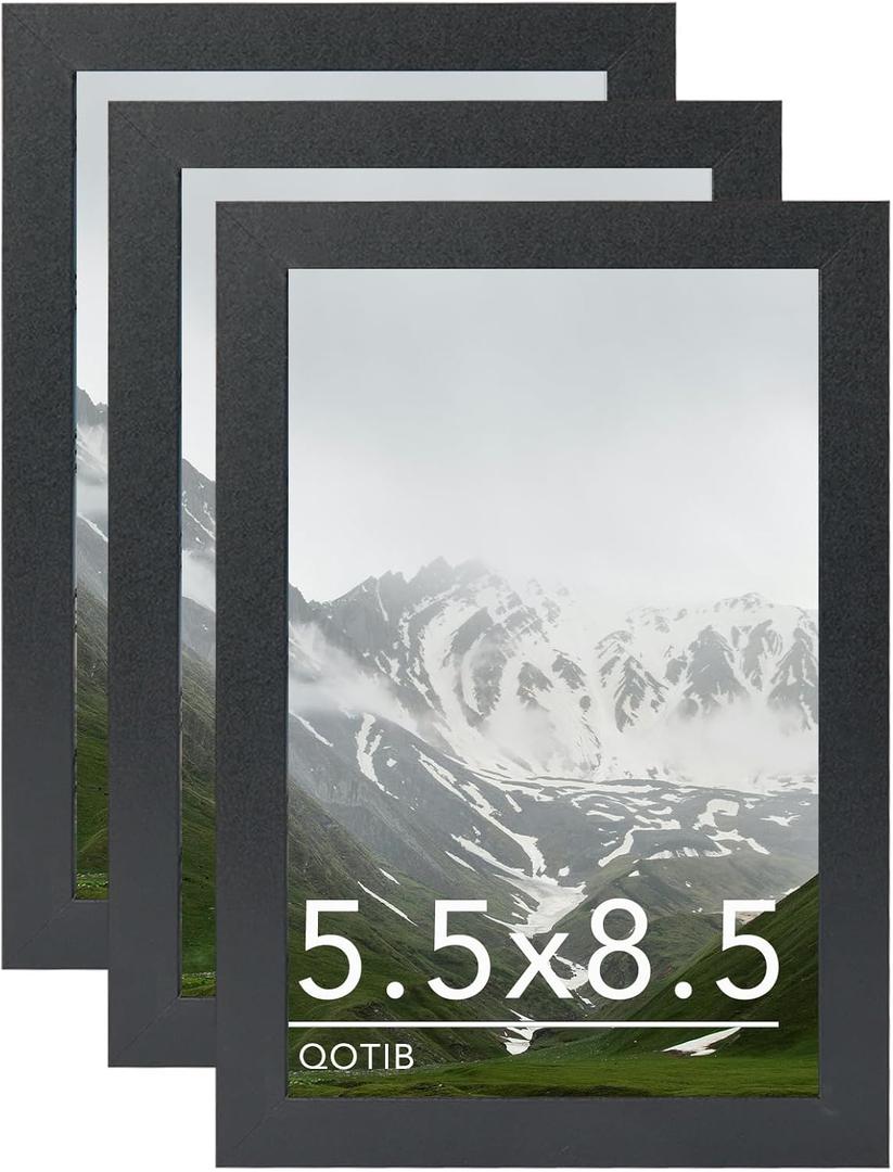 5.5x8.5 Picture Frame Black for Wall Mounting or Tabletop Set of 3, Wood 5.5 x 8.5 Frame Photo Frame for Wall Hanging Horizontally or Vertically, Black, Pack of 3 