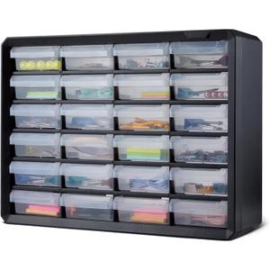 Amazon Basics 24-Drawer Plastic Storage Organizer with Dividers for Office/Craft/Tools, Wall Mountable, Sturdy, 6.3 x 21.3 x 15.8 inch, Black