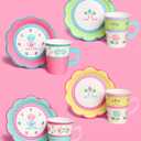 xo, Fetti Tea Party 9oz Cups and Saucers Set - 32 Piece Drinkware Set | Garden Party, Fancy Birthday, Easter, Pastel, Floral, Coquette, Vintage