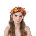 Women Rose Flower Crown Eucalyptus Leave Headband Baby Shower Floral Headpiece Greenery Garland Hair Wreath Photo Shoot (Orange Burgundy Yellow)