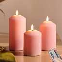 Eywamage Pink Flameless Pillar Candles with Remote, Flickering LED Wax Candlles Battery Powered Set of 3