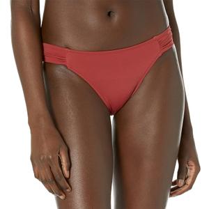 Amazon Essentials Women's Side Tab Bikini Swimsuit Bottom (Large, Brick Red)