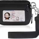 KeyChain Wallet Wristlet Wallets For Women Iris Wallet Zip Card Case with ID Window (Black)