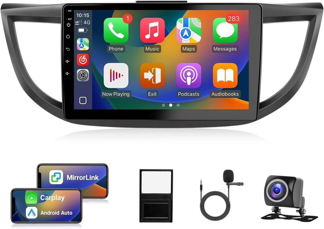 Leadfan Car Radio for Honda CRV 2012-2016 Stereo with Wireless Carplay Android Auto, 10.1'' Touchscreen for Honda CRV GPS Navigation Bluetooth WiFi Rear Camera FM Mirrorlink Split Screen SWC