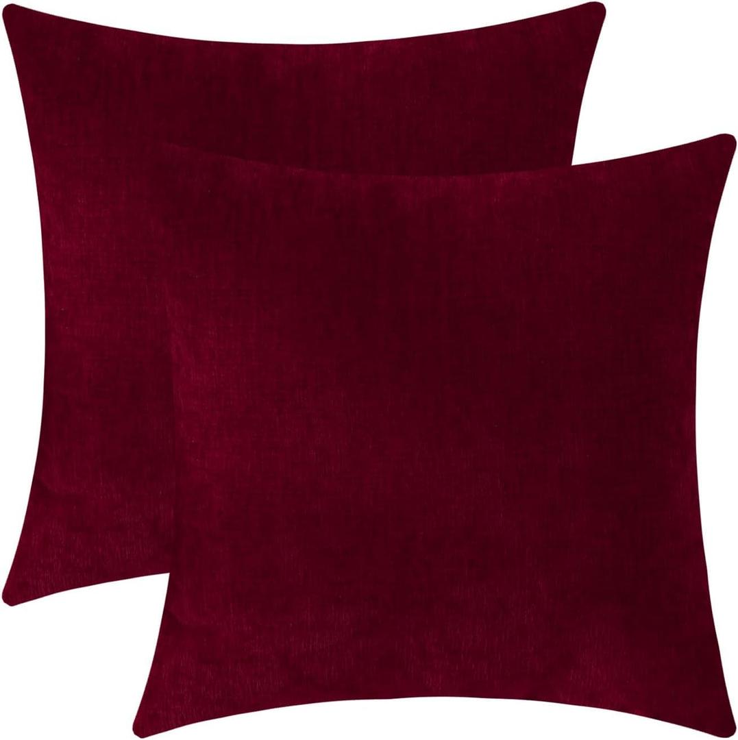 Jeneoo Santa Red Decorative Throw Pillow Covers Soft Chenille Comfy Square Couch Cushion Cases for Living Room Sofa Decor (Set of 2, 18 x 18 Inches)