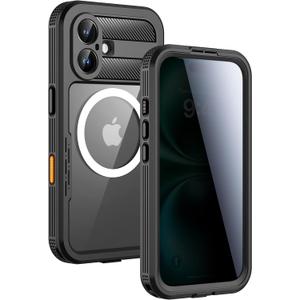 Lanhiem Magnetic for iPhone 16 Plus Waterproof Case, Built-in Privacy Screen Protector, Compatible with MagSafe, Anti-Spy Full Body Phone Case for iPhone 16 Plus 6.7", Black