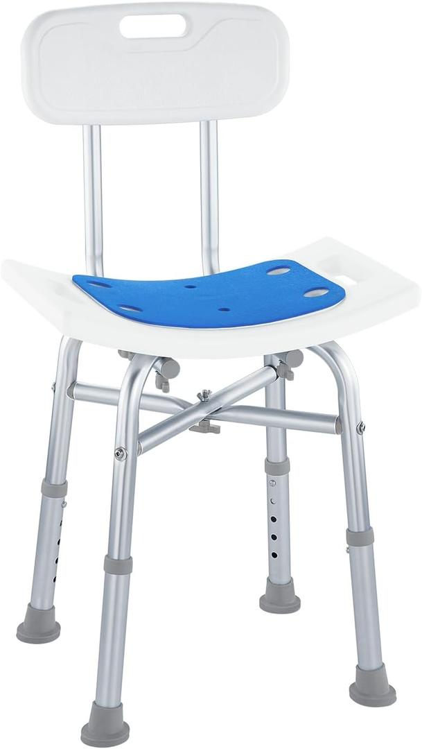 Shower Chair for Inside Shower - Height Adjustable Shower Seat with Back, Tool Free Assembly Bathroom Stool, Anti Slip Resistant Shower Chair for Elderly and Disabled (300lb, Grey)