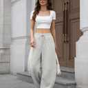 ELLEVEN Women's Cotton Barrel Leg Sweatpants with Elastic Waist, Drawstring, and Pockets  Casual Baggy Joggers (L)