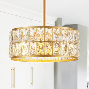 Salaiwei 12 3-Light Modern Crystal Chandeliers Gold Dinning Room Light Fixture, Round Pendant Light Kitchen Island Chandelier, Flush Mount Ceiling Light for Living Room Entryway Bedroom Foyer