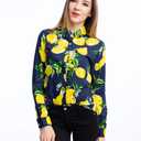Women's Blouses Casual Long Sleeve Work Button Down Dress Hawaiian Shirts Tops(Navy Blue Yellow Lemon, X-Large)