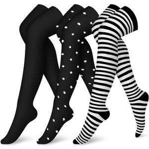 CHARMKING Compression Socks (3 Pairs) Knee High Compression Sock for Women & Men Stockings for Running, Cycling,Athletic (Large-X-Large, 09 Black/White/Black)
