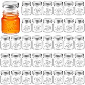 Tessco 36 Pcs Mini Mason Jar Shot Glasses with Lids 2 Oz Dishwasher Safe Mason Shooter Glass for Wedding Party Favors Home Bar Drinks Favors Desserts (Clear)