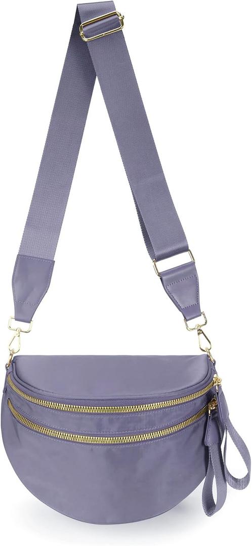 Spacious Nylon Crossbody Bag Bum Bag Handbags Wallets Purses Trendy Shoulder Bag for Women (Cloudy Purple)