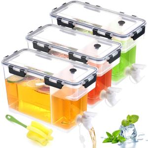 3 Pieces 3.5 Liter Clear Beverage Dispenser with Spigot, Plastic Drink Dispenser for Fridge with Handle Clean Brush, Iced Juice Lemonade Dispensers for Parties & Daily Use,12.2 x 5.5 x 6.9 Inch