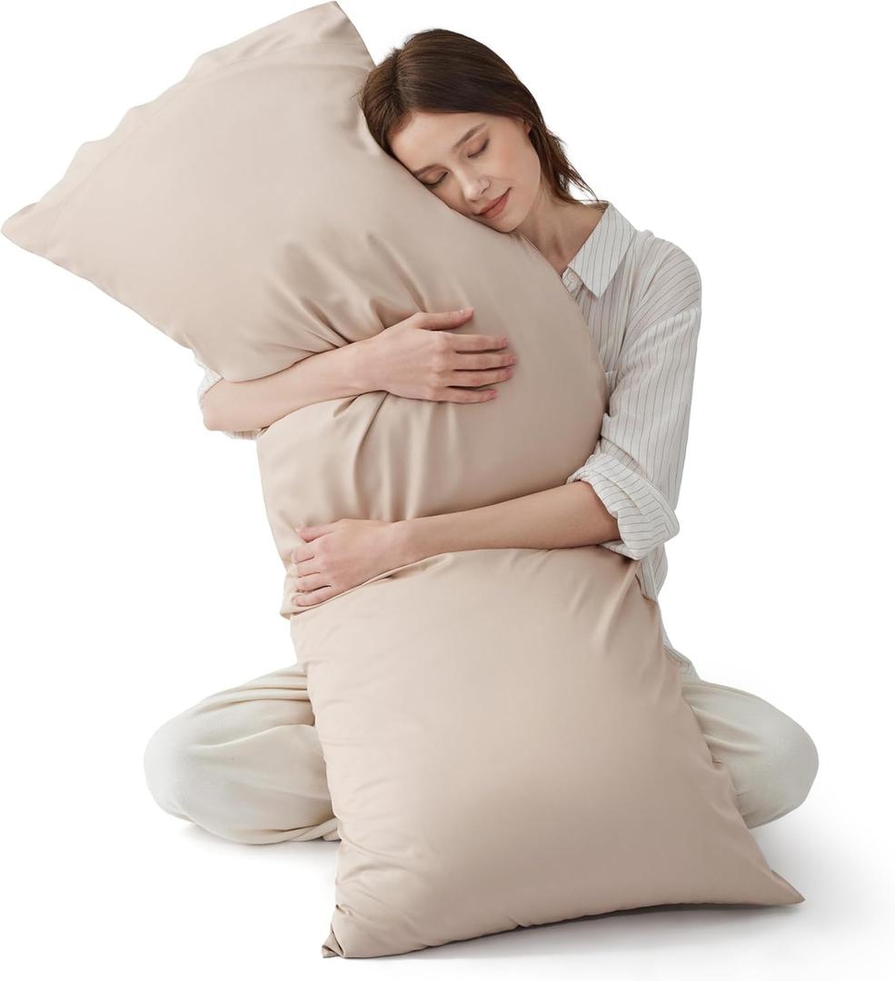 Bedsure Body Pillow Cover - Khaki Long Cooling Pillow Cases, 100% Rayon Derived from Bamboo, Cool Body Pillowcase with Envelope Closure for Women, Men, 1 Pack, 20x54 Inches