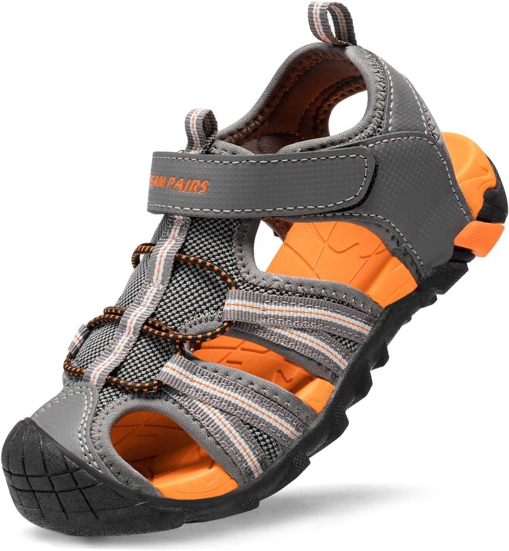 DREAM PAIRS Boys Girls Outdoor Summer Sport Athletic Sandals for Toddler/ Little/ Big Kid, Size 11 Little Kid, Dark/ Grey/ Orange, 170813-K