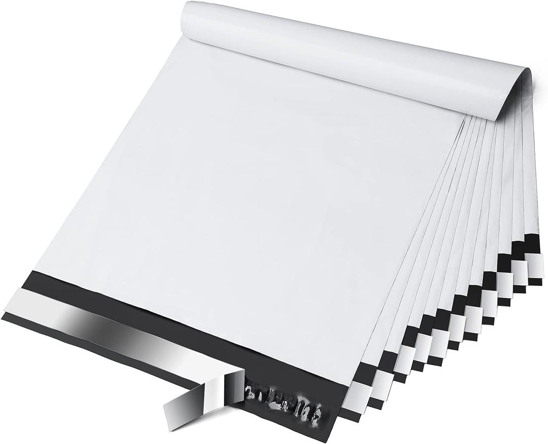 Fuxury Poly Mailers 10x13 Inch 100 Pack, Shipping Bags for Clothing, Strong Adhesive Mailing Envelopes, Heavy Duty Self Seal Plastic Postal Return Package Bags for Books Accessories Business, White