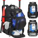 RAINSMORE Baseball Bag for Youth & Adult Lightweight Softball Bat Bag with Shoe Compartment, External Helmet Holder and Fence Hook Waterproof Baseball Backpack Hold T-Ball, Bat and Softball Equipment (Black)