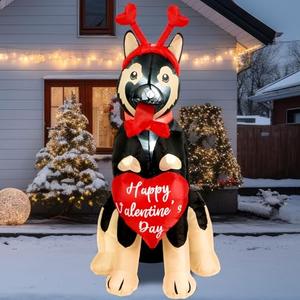 Glimin 5ft Valentines Day Inflatables German Shepherd with Heart Decoration, LED Blow up Lighted Decor Indoor Outdoor Holiday Art Decoration Romantic Gift for Anniversary Wedding Party