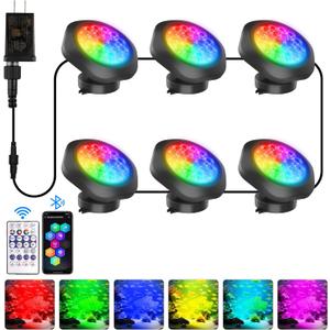 T-SUN Colored Pond Lights with APP and Remote Control – Bright LED Underwater Submersible Fountain Lights, IP68 Waterproof Landscape Spotlight for Garden Koi Pond Aquarium Fish Tank (Set of 6)
