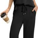 Sampeel Two Piece Sets for Women Summer Outfits Oversized Wide Leg Crop Pants Lounge Sets Airport Beach Vacation Clothes (Small, Black)