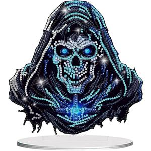 DIY Diamond Desktop Ornament, Crystal Halloween Diamond Art Painting Tabletop Ornaments Single Sided, Horror Mask Diamond Ornament for Adult Beginner Home Office Decor Crafts Present 8x8 Inches