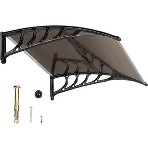 Outvita Window Awnings for Doors Canopy 40''x40'', Polycarbonate Cover Front Door Outdoor Patio Awning Canopy UV Rain Snow Sunlight Protection Hollow Sheet, Brown Board & Black Bracket, AL-YP-0338