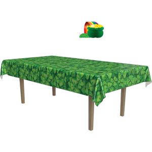 Beistle St. Patricks Day Decoration Bundle Shamrock Tablecover and Pot O Gold with Rainbow Centerpiece, Irish Party Supplies for Festive Tables, Green Themed Events, and Holiday Celebrations
