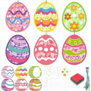 Ctosree 24 Sets Easter Egg Crafts Kit DIY Tissue Paper Crafts Make Your Own Easter Egg Hanging Ornaments for Home Game Activities Art Project Decoration