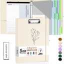 3 Ring Binder with Clipboard,1 Inch Binders with Notepad&5 Dividers with Pockets, Labels,PU Clipboards for School Office(Beige Flower,Letter Size)