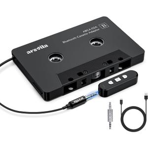 arsvita Car Audio Cassette to Aux Adapter, 5.1 Bluetooth Receiver Kit for Cassette to Aux Adapter, Bluetooth Receiver Compatible with 3.5 MM Auxillary Cable Tape Adapter, Black, Type BCAK04