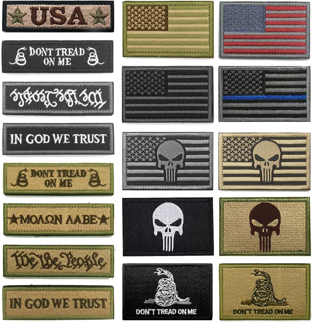 WZT Bundle 18 Pieces American Flag Patch Thin Blue Line USA Flag United States Morale Military Patches Set for Caps,Bags,Backpacks,Tactical Vest,Military Uniforms (multicolored)