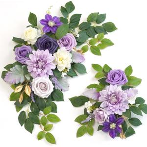 Wedding Decor Pack of 2 Welcome Sign Flower Backdrop Garland for Ceremony Reception Wall Easel Home Decoration Entryway Faux Outdoor Board Head Table Decor Lilic & Cream