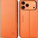 SHIELDON Real Leather Wallet Case for iPhone 17 Pro Max 6.9" 5G 2025 | Kickstand, RFID Blocking Credit Card Holder, Magnetic Closure, Folio, Shockproof Protective Phone Cover - Orange