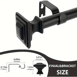 1 Set Curtain Rods Windows Black Drapery Rods Square Finials Square