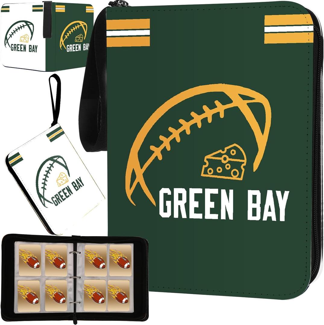 Football Card Binder with Sleeves 400 Pocket, Green Bay Football Card Holder for Trading Cards Sports Card 3 Ring Binder Folder Football Collector Album Storage Book Case Kids Boys Girls Gift