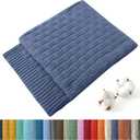 TREELY 100% Cotton Knitted Throw Blanket Couch Cover Blanket(31 x 40 Inches, Dusty Blue) (31 in x 40 in)
