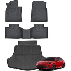 NIKALAIKA Floor Mats & Cargo Liner with Backrest Mat, All Seats, All Weather Protection TPE Rubber Floor Liner & Trunk Mat Full Set Automotive Mat Accessories, Black, 7 Pcs